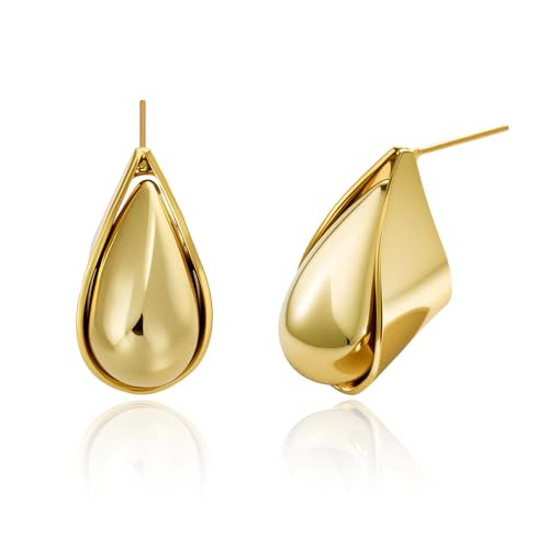 Cicy Bell Womens 14k Gold Plated Earrings Teardrop Chunky Gold Elegant Stud Post Earrings Trendy ... | Amazon (US)