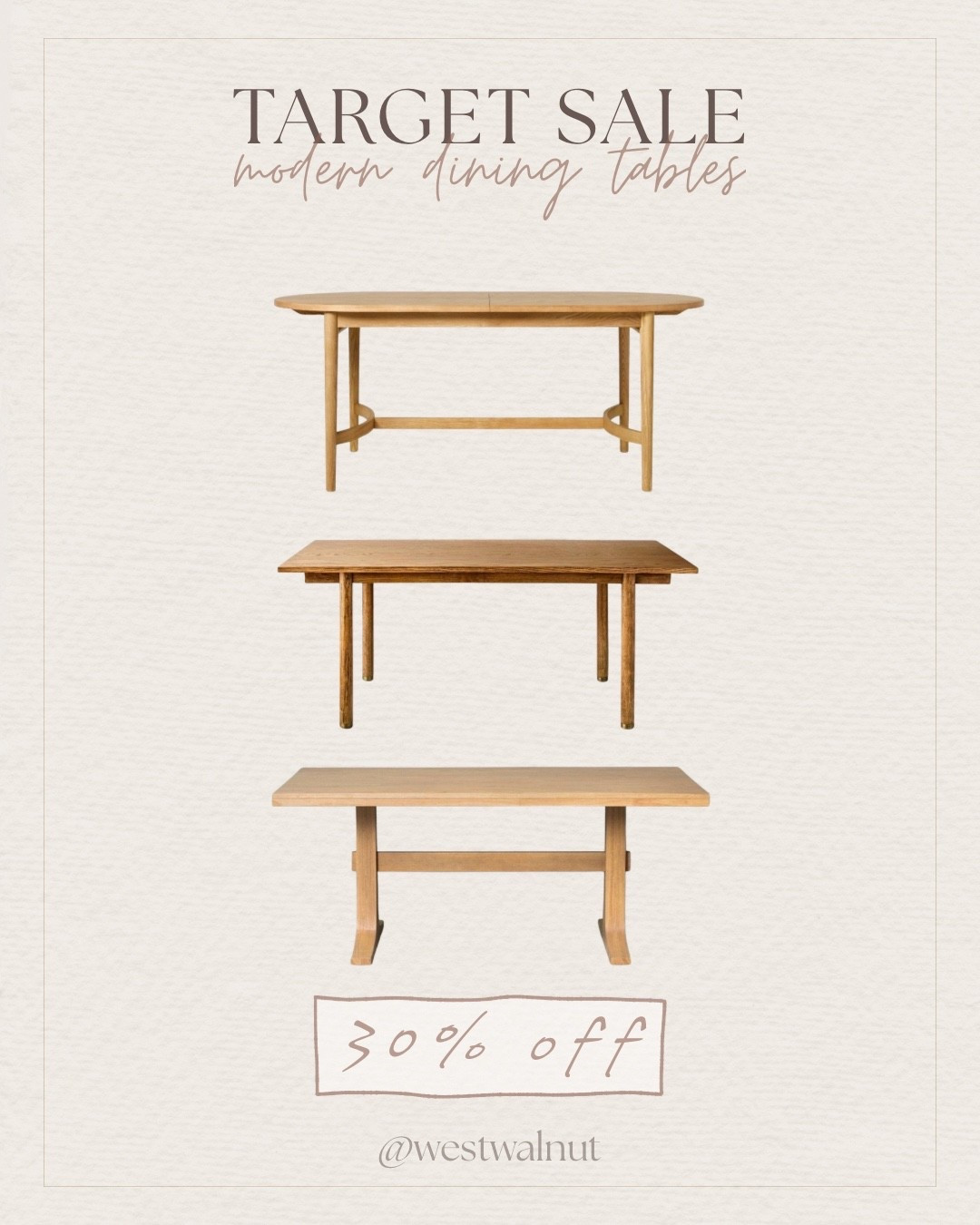 @Target  is having a sale right now on some of my favorite furniture pieces they have! I’ve linked tons of pieces for 30%!

The too chair is the Cardamine Racetrack Dining Table Natural Wood - Threshold™ designed with Studio McGee. This table seats up to eight people. The oblong shape and curved sides give such a modern feel.

The middle table is the Dowel Leg Wooden Dining Table Brown - Hearth & Hand™ with Magnolia. This table is made of rubberwood and sears up to 6 people.

The bottoms table is the Pedestal Wood Dining Table - Natural - Hearth & Hand™ with Magnolia. This table boasts a farmhouse feel and seats up to 6 people. 

#diningtable #affordablefurniture #moderndecor #modernhome #budgetfriendlydecor #diningroom

#LTKHome