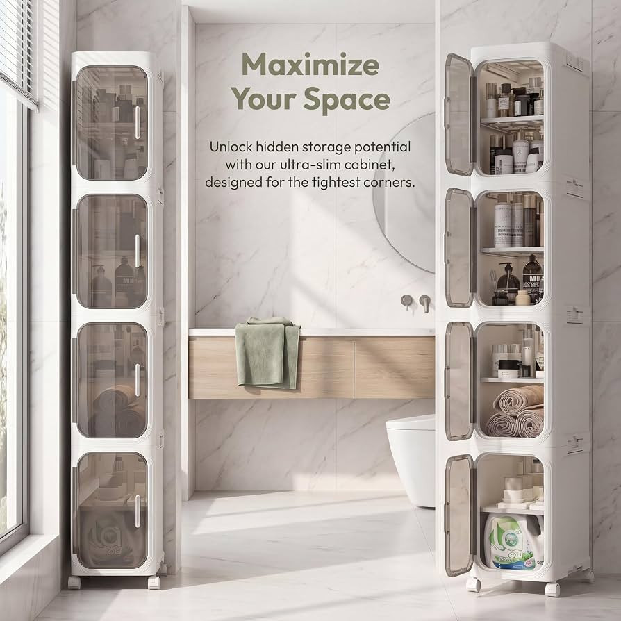 KHNR 2-Tiers Slim Bathroom Storage Cabinet,Narrow Bathroom Storage,Foldable Storage Cabinets,Mova... | Amazon (US)