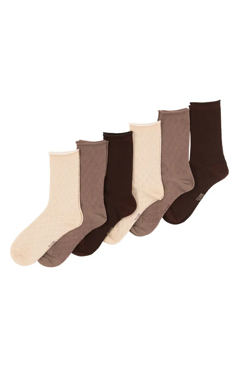 Assorted 6-Pack Textured Mesh Roll Top Crew Socks | Nordstrom