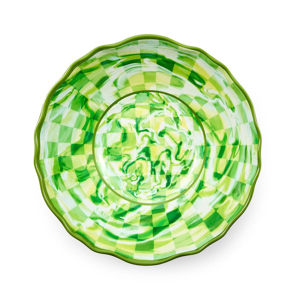 Green Marble Check Melamine Serving Bowl | MacKenzie-Childs