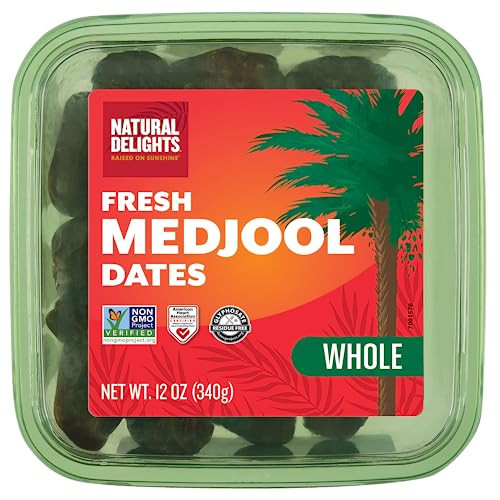 Natural Delights Medjool Dates – Large & Plump, Whole Non-GMO Verified, Good Source of Fiber, Naturally Sweet Fruit Snack, Perfect for On-the-Go - Medjool Dates Whole, 12 oz Container | Amazon (US)