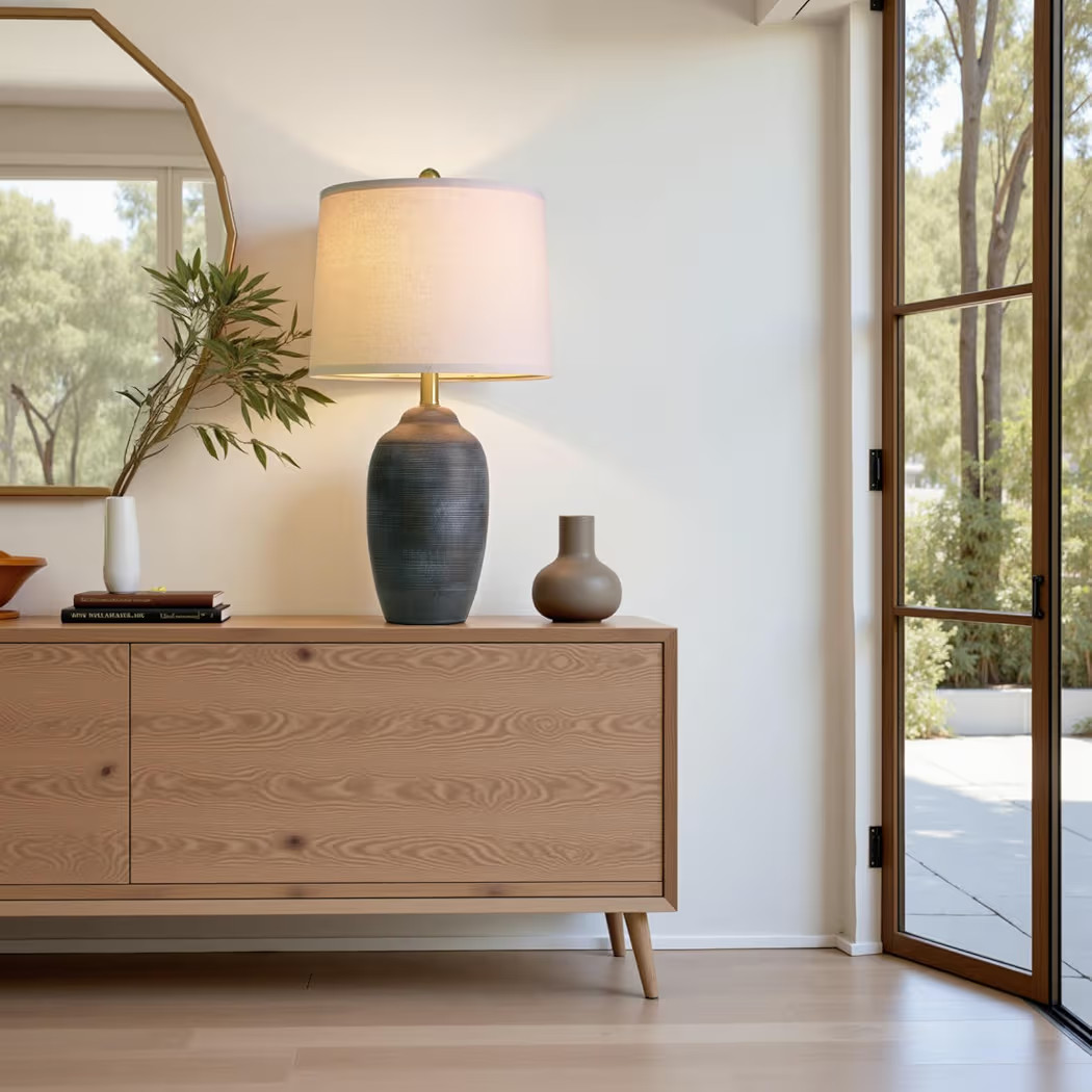 24.5" Vintage Ceramic Table Lamp - Single Farmhouse Rustic Bedside Lamp with Natural Textured Fin... | Amazon (US)