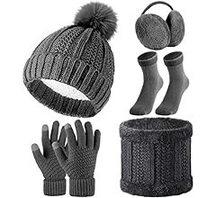 SATINIOR 5 Pcs Winter Hat Scarf Gloves Set Knit Beanie Pompom Hat Warm Touch Screen Gloves Earmuf... | Amazon (US)