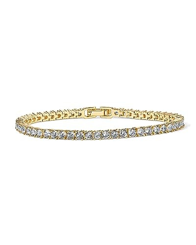 PAVOI 14K Gold Plated 3mm Cubic Zirconia Classic Tennis Bracelet | Gold Bracelets for Women | Amazon (US)