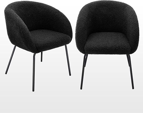 Zesthouse Modern Accent Dining Chairs, Sherpa Armchairs, Upholstered Barrel Chairs with Metal Leg... | Amazon (US)