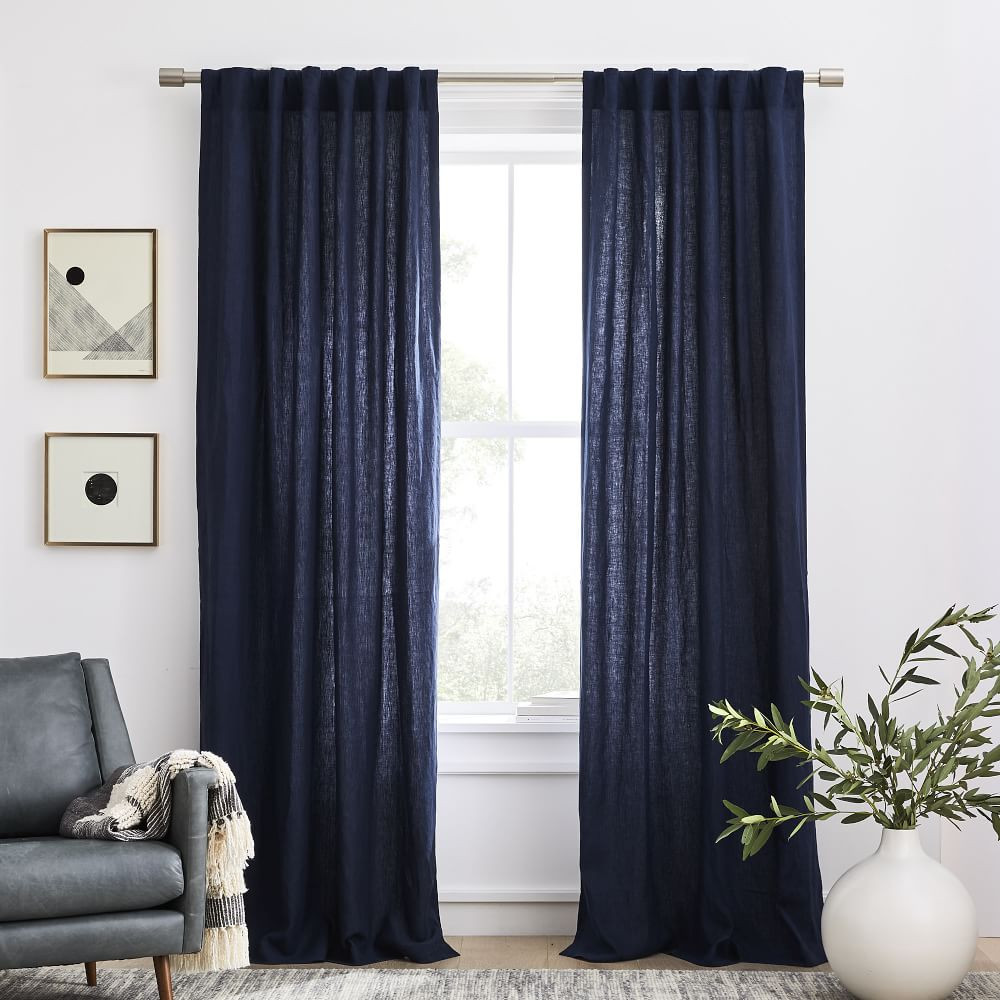 European Flax Linen Curtain - Midnight | West Elm (US)