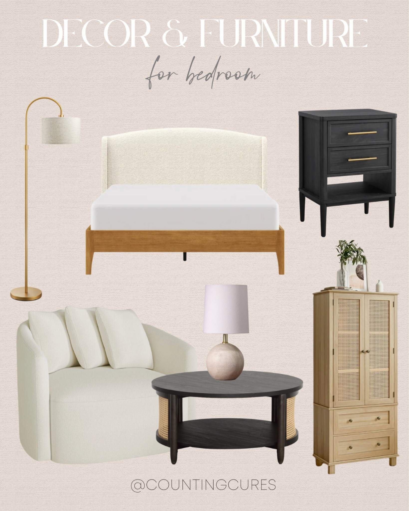 Give your bedroom a fresh look with this swivel chair, upholstered queen bed, rattan storage cabinets, metal arc lamp, charcoal coffee table, and more!
#walmartfinds #homerefresh #affordablefinds #designtips

#LTKSeasonal #LTKHome #LTKStyleTip