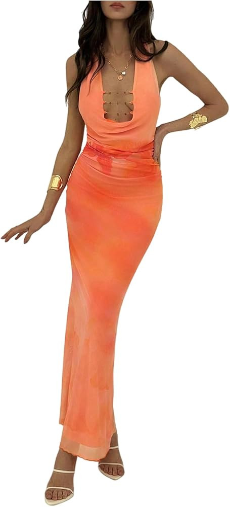 GORGLITTER Women's Floral Halter Bodycon Maxi Dress Backless Sleeveless Summer Wedding Guest Birt... | Amazon (US)
