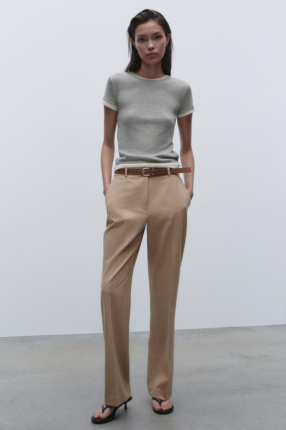 BELTED STRAIGHT LEG PANTS | Zara US