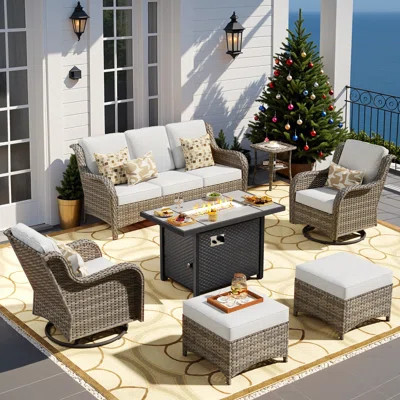 7-piece Outdoor Patio Furniture With Fire Pit,all-weather 7-person Pe Wicker Outdoor Conversation Set, Patio Couch Swivel Rocker Chairs For Backyard,p | Wayfair North America