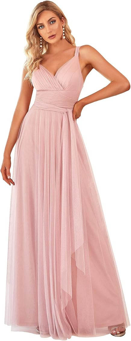 Ever-Pretty Women's Elegant V Neck Floor Length A Line Empire Waist Long Tulle Bridesmaid Dresses... | Amazon (US)