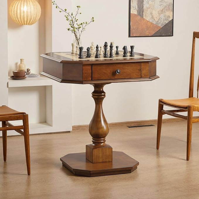 Chess Table, Reversible Chess Checker Game Table with 2 Drawers for Family Entertainment Room, 3-... | Amazon (US)