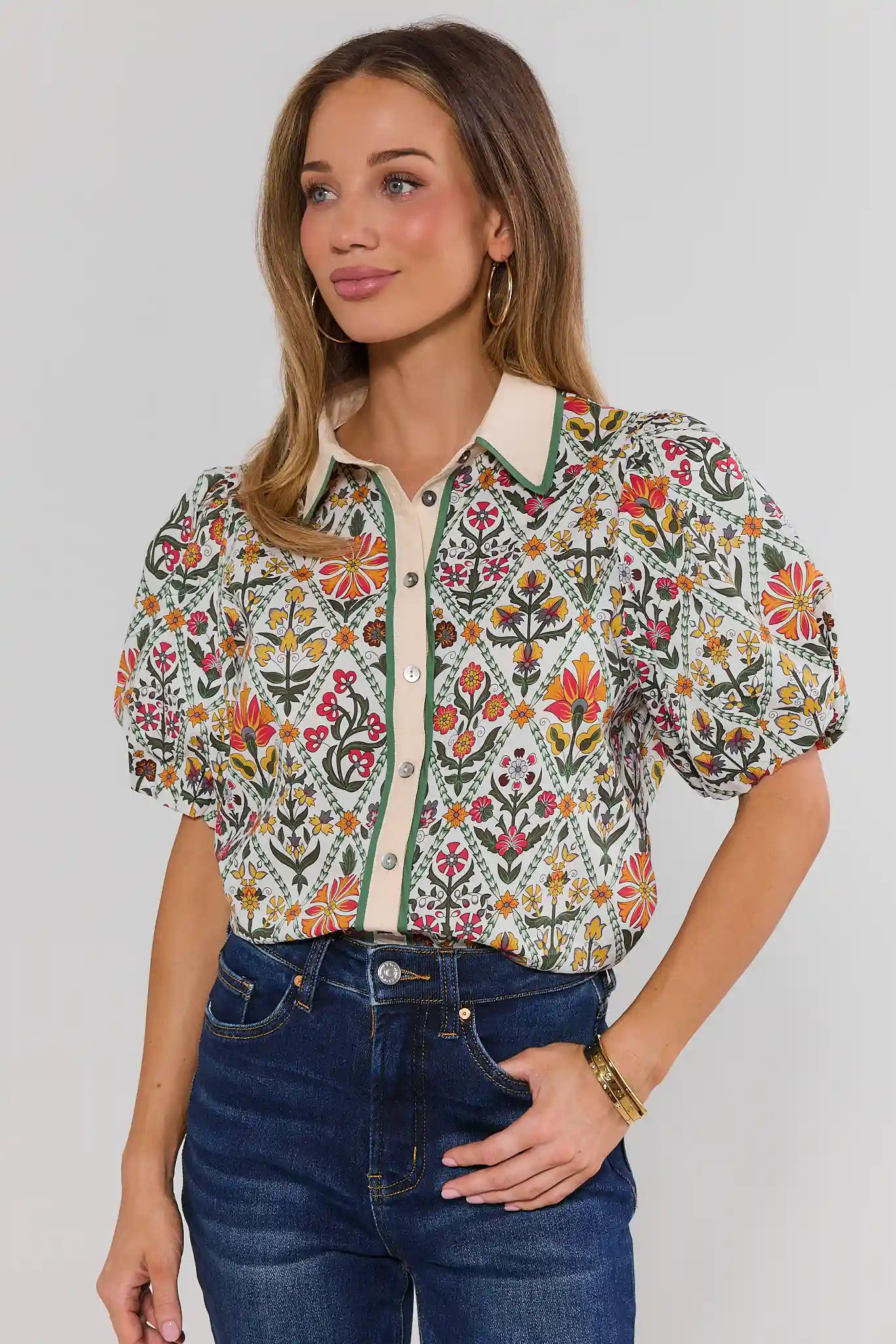 Lucinda White Floral Printed Top | Avara