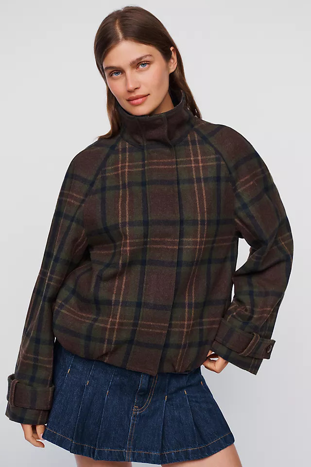 By Anthropologie Plaid Funnel-Neck Jacket | Anthropologie (US)