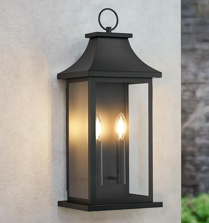 tewei 18'' Large Outdoor Wall Light, Porch Light Outdoor Wall Sconce Lantern, 2-Light Black Exter... | Amazon (US)