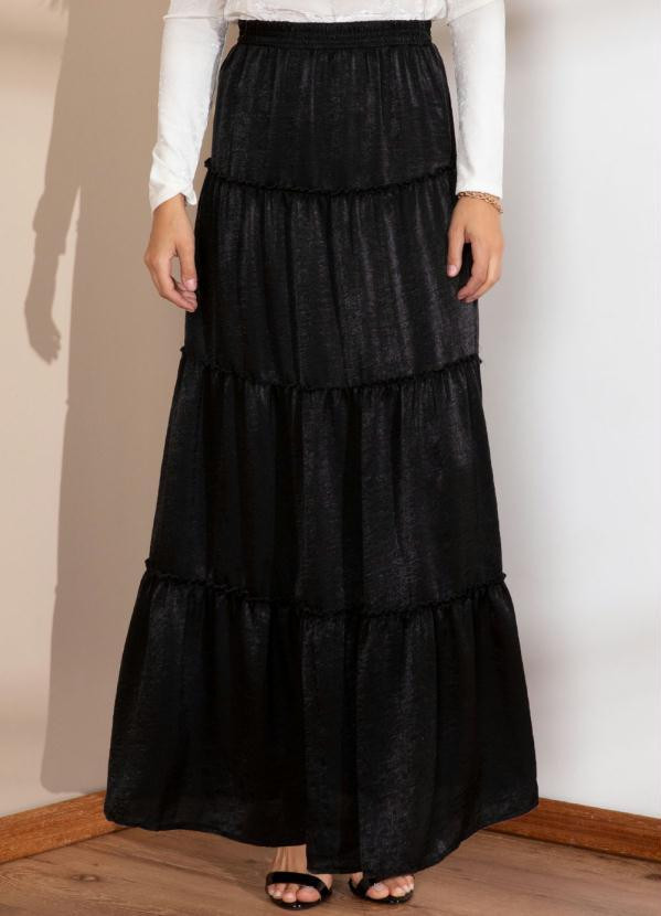 Quintess - Saia Longa Preta em Camadas com Babados | Posthaus (BR)