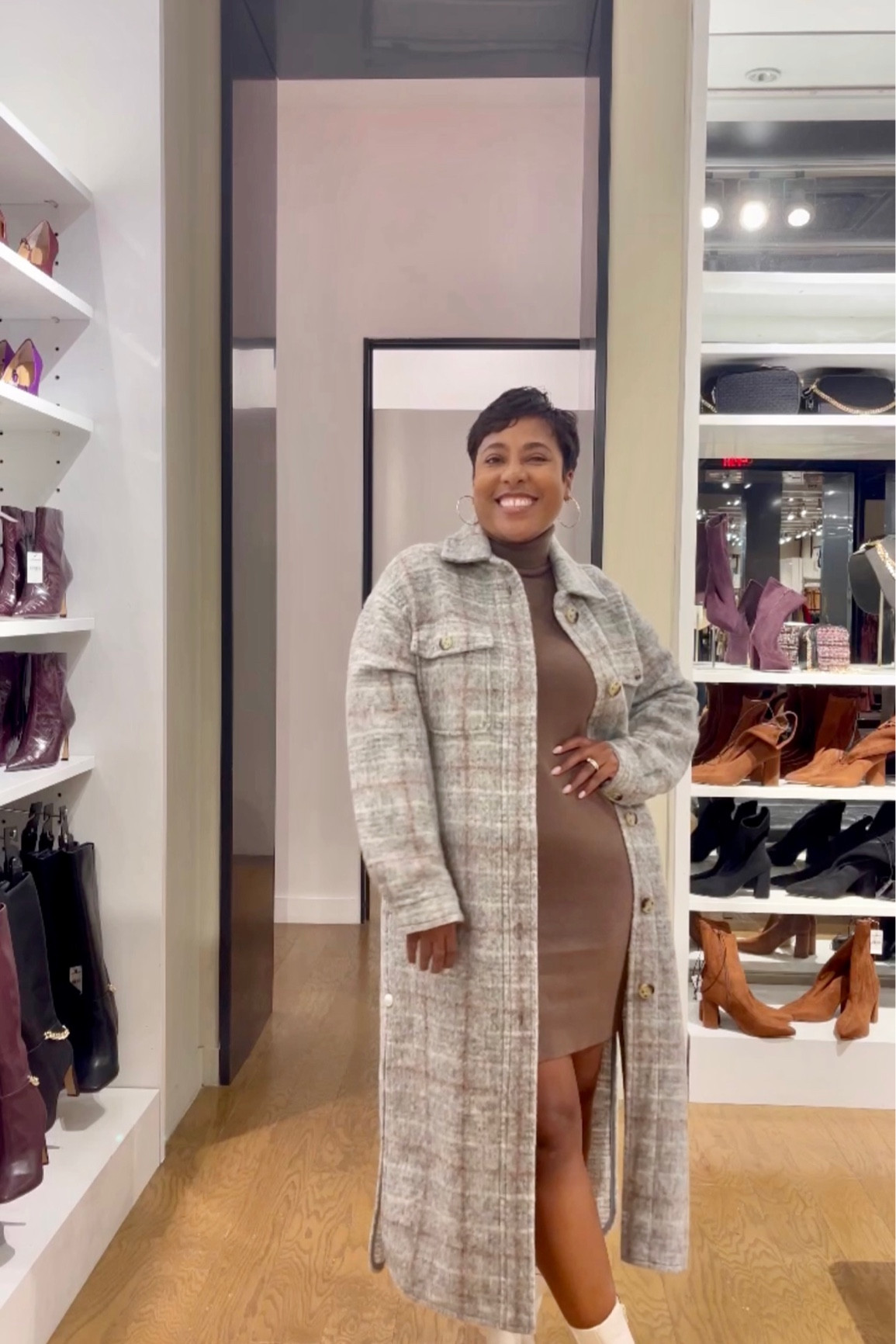 Long plaid shacket brown turtleneck sweater dress white booties #fallstyle #falloutfit #fallstyle #layers

#LTKSeasonal #LTKstyletip