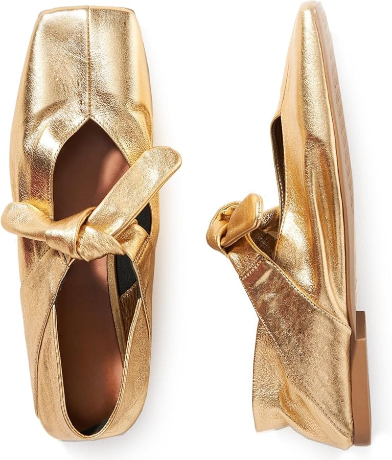 Silver Bow Ballet Flats Shoes for Women Bow Tie Slip On Mary Jane Flats Square Toe Casual Dress B... | Amazon (US)