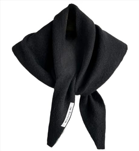 Knitted Triangle Scarf for Women - Y2k Pure Color Wool Blend Shawl Warm Neck Warmer Headscarf Neck Cover High-End Aesthetic Cozy Scarf for Fall Winter Cottagecore Accessories (Black) | Amazon (UK)