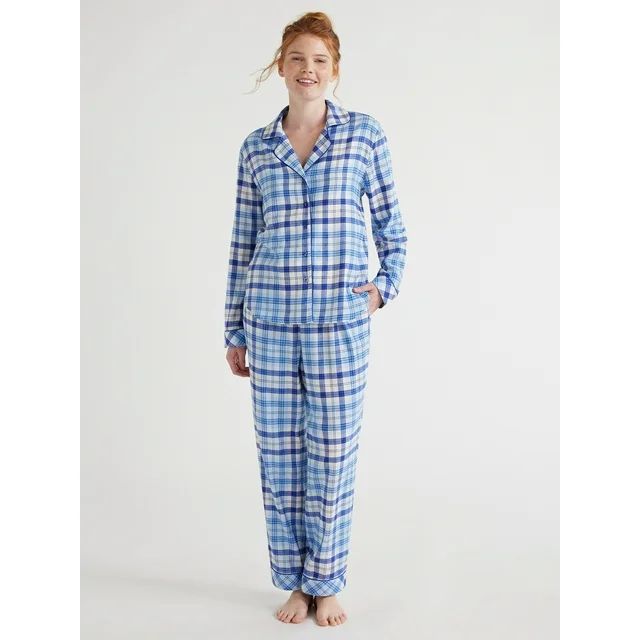 Joyspun Women's Long Sleeve Flannel Sleep Top and Pants Pajama Set, 2-Piece, Sizes XS to 3X | Walmart (US)