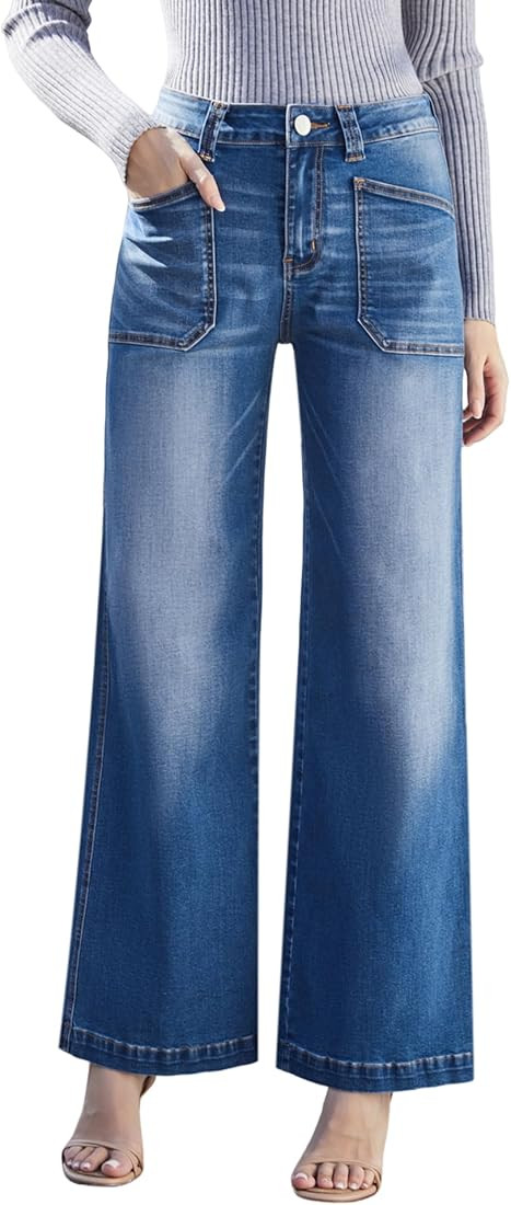 Women's Wide Leg Sweatpant Jeans Y2k Baggy Loose Trouser Jeans High Waisted Stretch Denim Pants | Amazon (US)