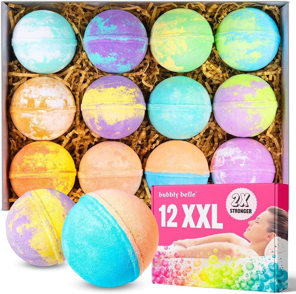Bubbly Belle Bath Bombs XXL Gift Set, 12 Extra Large Handmade Aromatherapy Fizzies with Essential... | Amazon (US)