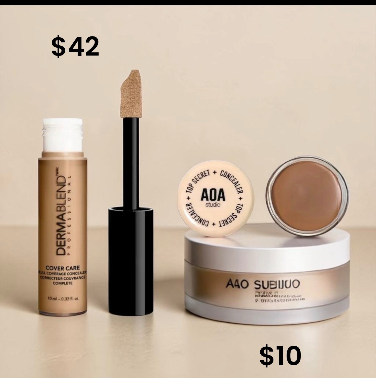 full coverage magic / spot erase / tattoo blur / smooth canvas / high pigment payoff / little goes far / flawless finish / budget beauty win / blend + build / long-wear confidence / skin perfected / targeted coverage / soft matte / everyday fix / concealer glow-up

Caption:
A seriously affordable concealer that delivers high coverage similar to Derma Blend—perfect for covering dark spots, blemishes, and even tattoos without breaking the bank.

Hashtags:
#beautydupe #fullcoverage #concealerhack #affordablebeauty #makeupdupe #flawlessskin #drugstoremakeup #budgetbeauty #makeupfinds #aoastudio