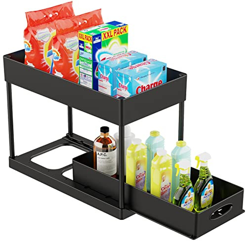 PUILUO Under Sliding Cabinet Basket Organizer, 2 Tier Storage Under Cabinet Bathroom Under Sink Orga | Amazon (US)