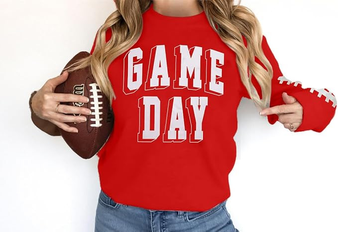 Women Game Day Sweatshirt Football Fan Game Day Shirt Letter Print Long Sleeve Casual Top | Amazon (US)