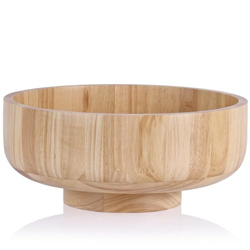 Natural Wooden Fruit Bowl for Kitchen Counter,Modern Large Wooden Fruit Bowl,Pedestal Wood Bowl for Table Centerpiece,Key Bowl for Entry Table,Footed Bowl,Decorative Bowl for Table Décor (Wood, 12'') | Amazon (US)