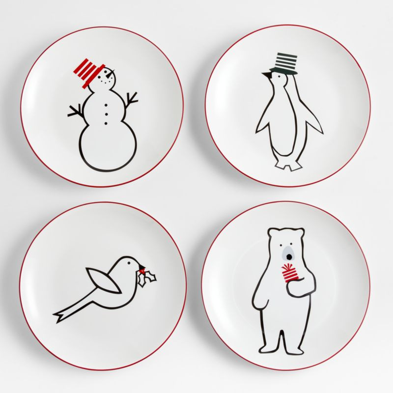Joan Anderson Arctic Friends Holiday Salad Plates, Set of 4 + Reviews | Crate & Barrel | Crate & Barrel