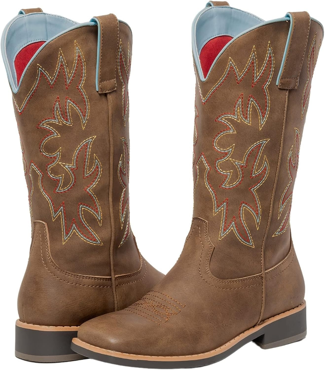 Ladies Western Square Toe Cowboy Boots For Women Fashion Embroidered Cowgirl Shoes | Amazon (US)