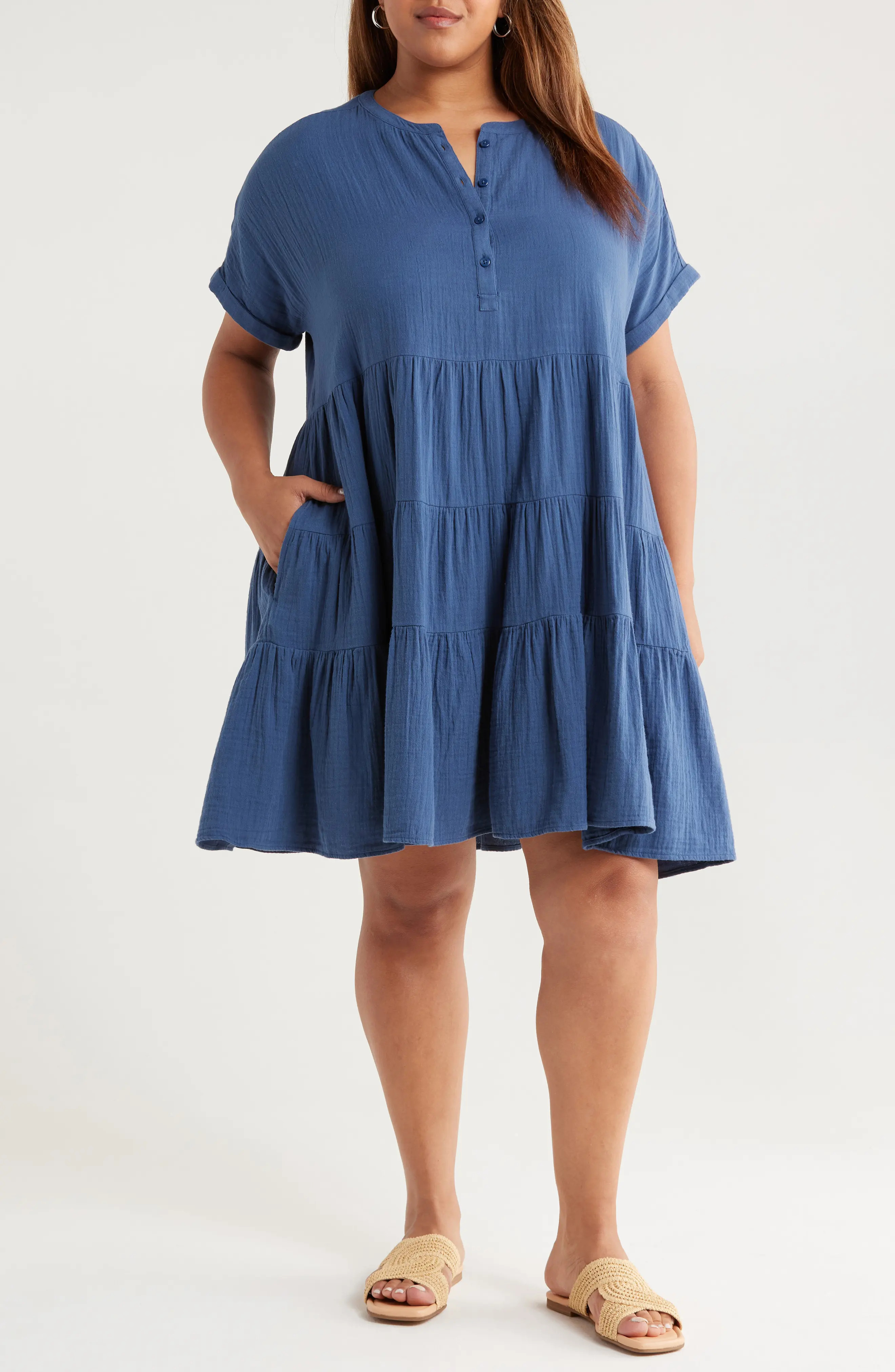 Caslon® Cotton Gauze Tiered Popover Dress (Women) | Nordstrom | Nordstrom