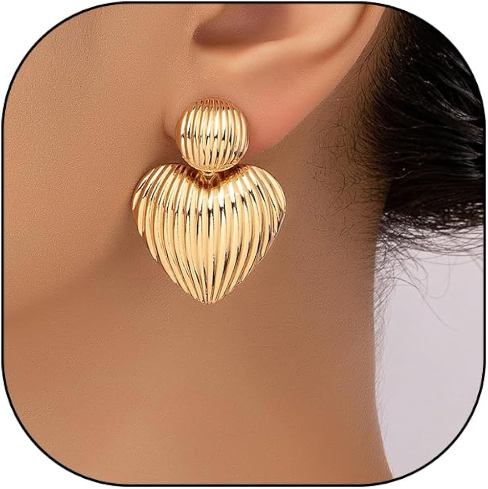 Chunky Gold Heart Dangle Earrings for Women Large Statement Dangling Earrings Texture Geometric B... | Amazon (US)
