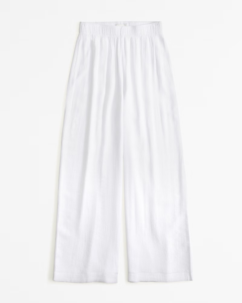 Abercrombie & Fitch Women's Crinkle Textured Pull-On Pant in White - Size L LONG | Abercrombie & Fitch (US)
