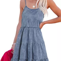 denim dresses amazon for Women 2024 Short Sleeve Loose Blue Jean Maxi Dress Button Down Collared Pleated Western Flowy Dress at Women's Clothing store sweater dress Country Denim Dress - Shop