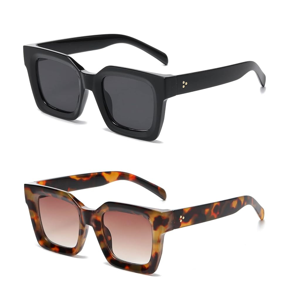 YAMEIZE Oversized Thick Frame Rectangle Sunglasses - Vintage Square Chunky Sun Glasses Driving ou... | Amazon (US)