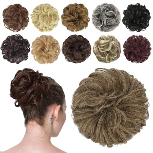 FESHFEN Messy Bun Hair Piece - Elastic Wavy Curly Hair Bun Scrunchies Extensions Synthetic Chignon Hairpieces for Women Girls, Dirty Brown 1 PCS | Amazon (US)