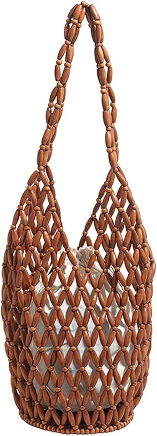 Women Bead Woven Tote Bags Hollow Out Handmade Handbag Large Capacity Beach Bucket Purse Lightwei... | Amazon (US)