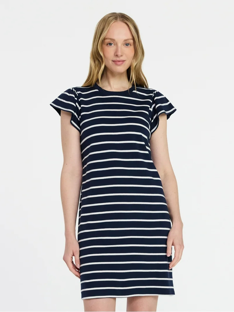 Time and Tru Women's Cotton T-Shirt Mini Dress with Flutter Sleeves, Sizes XS-XXXL | Walmart (US)