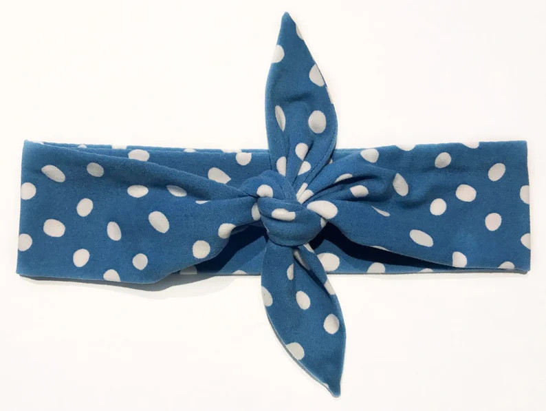 Personalized Blue and White Oversized Polkadot Tie Headband | Etsy (US)