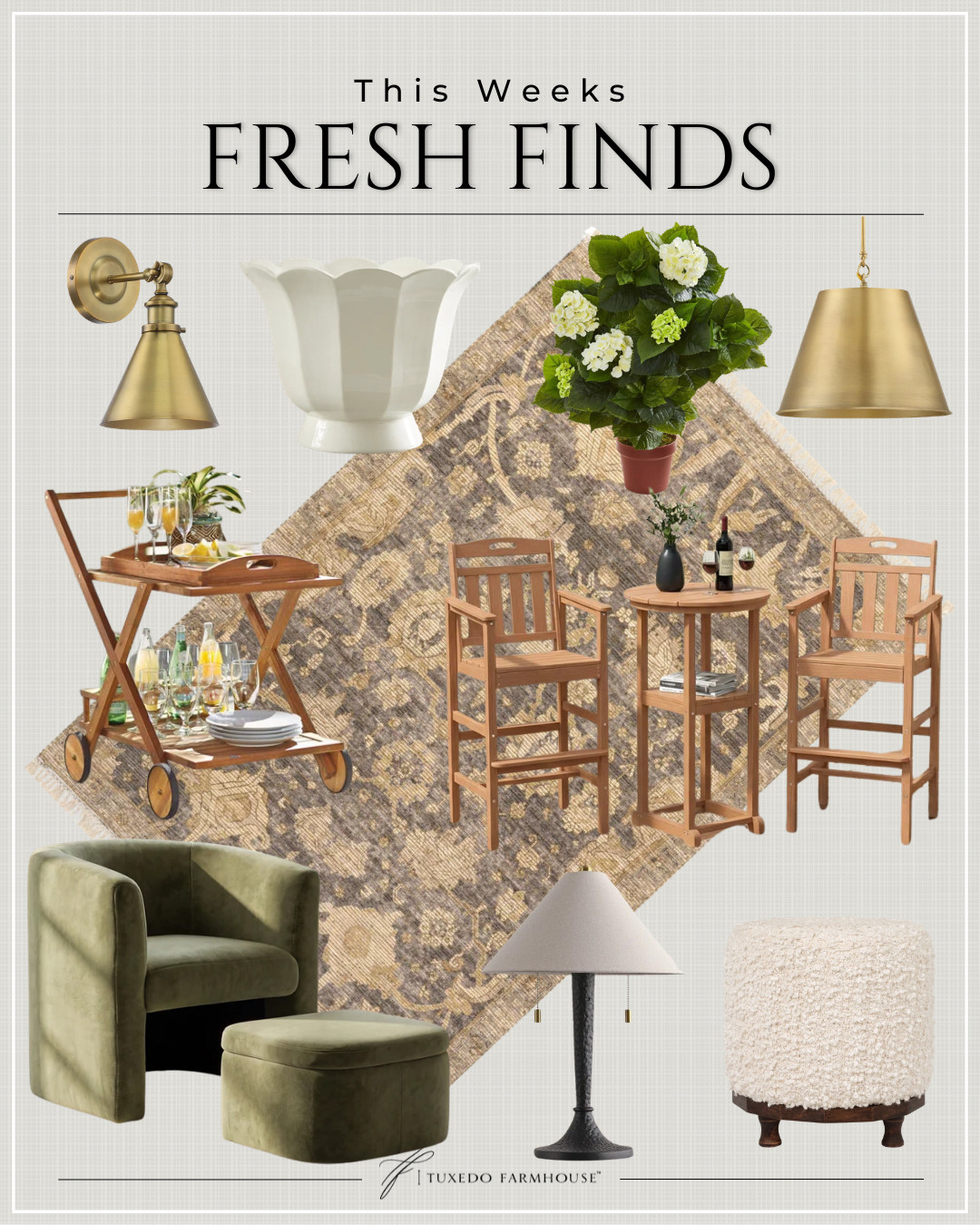 Fresh finds are rolling in, and these are the pieces that immediately caught my eye. ✨ From the charming brass lighting and scalloped planter to the cozy boucle ottoman, olive velvet chair, and outdoor entertaining essentials, these new arrivals bring timeless style to every corner of the home. Save your favorites before they're gone!

#LTKHome #LTKStyleTip #WayfairFinds #FreshFinds #HomeDecor #ClassicStyle #OutdoorLiving #NeutralHome 

 
