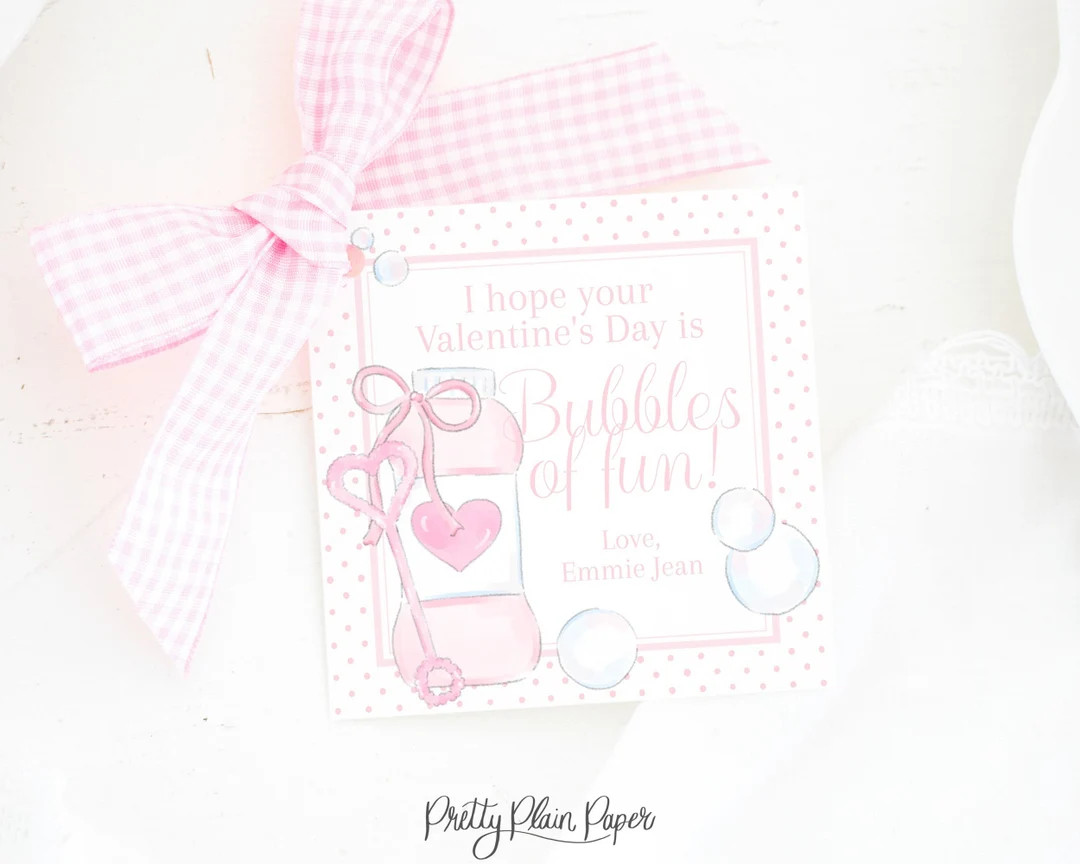 Valentine Tag Pink Bubbles 3.5x3.5 Printable Digital Download Watercolor Valentine Tag Bubble Jar... | Etsy (US)