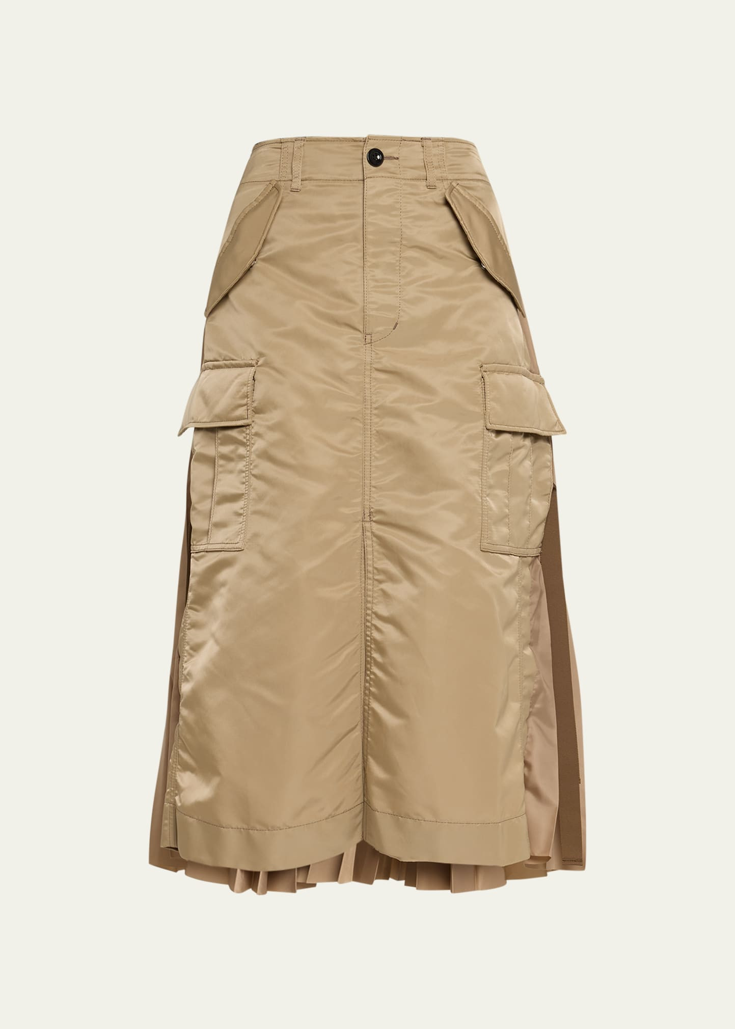 SACAI Nylon-Twill Pleated Cargo Midi Skirt | Bergdorf Goodman