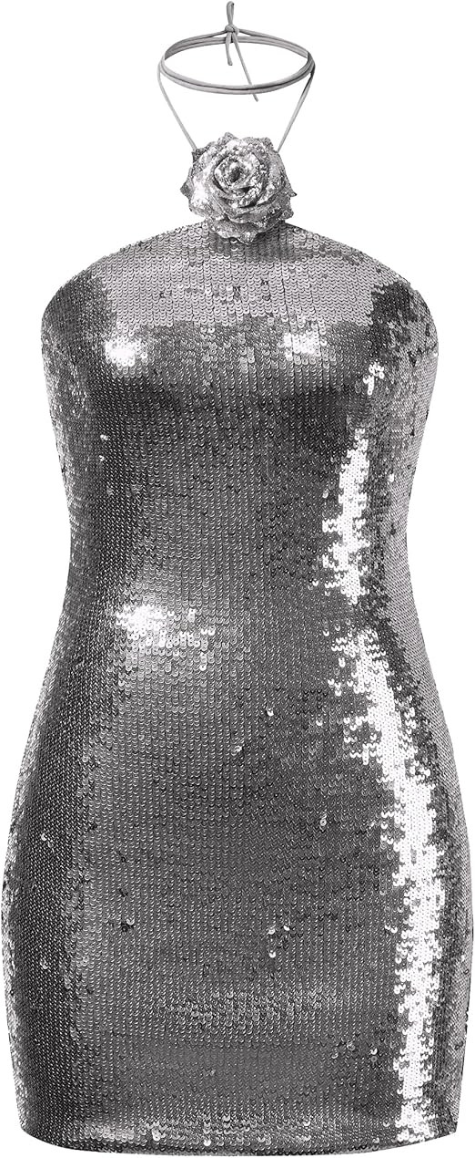 JW PEI Women's Burgundy Sequinned Halter Mini Dress | Amazon (US)