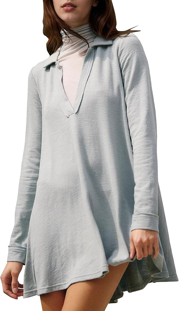 Gacaky Mini Dress for Women 2025 Spring Summer Long Sleeve Dresses Loose Fit Solid Color Sweatshi... | Amazon (US)