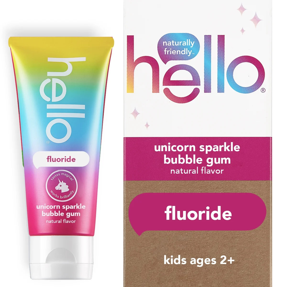 Hello Kids Unicorn Sparkle Fluoride Toothpaste with Natural Bubble Gum Flavor, 4.2oz | Walmart (US)