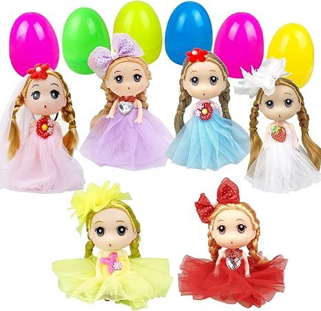 JIABNUKKN Easter Basket Stuffers Easter Eggs Filled 6 Pack Large Eggs with Cute Dolls Inside, Eas... | Amazon (US)