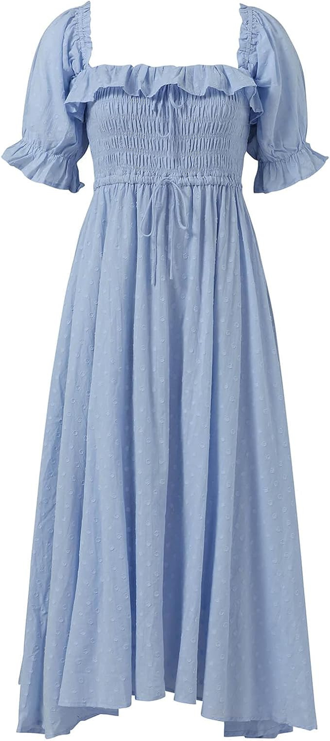 R.YIposha Women Vintage Elastic Square Neck Ruffled Half Sleeve Summer Backless Beach Flowy Maxi ... | Amazon (US)